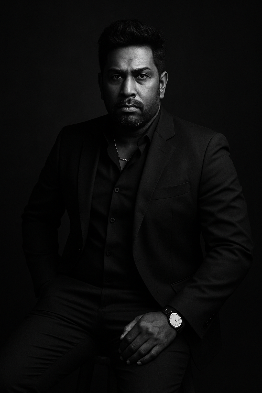 Black and white portrait of a man in a suit