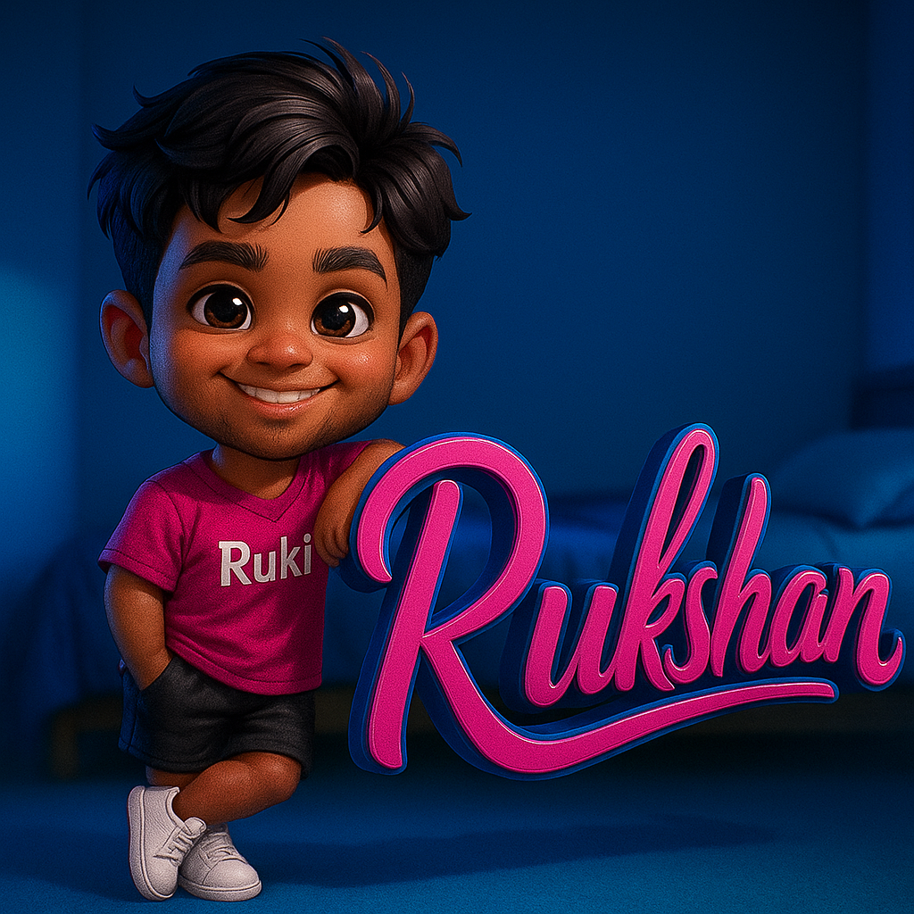 3D chibi style boy with name Rukshan
